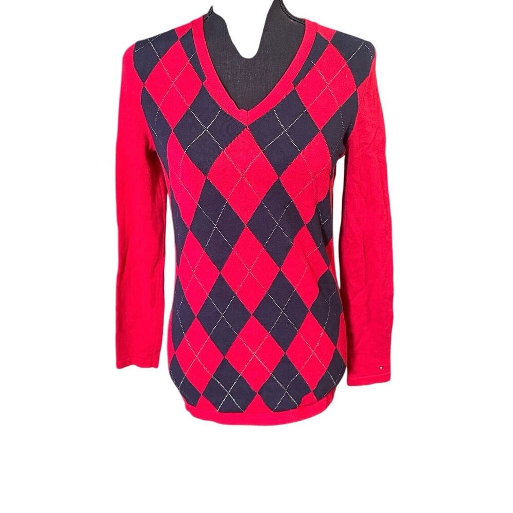 Tommy Hilfiger Women's Argyle V-Neck Pullover Sweater